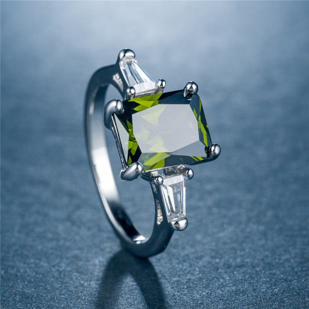 NEW Martini Olive Green Radiant Baguette Ring - Picture 3 of 5